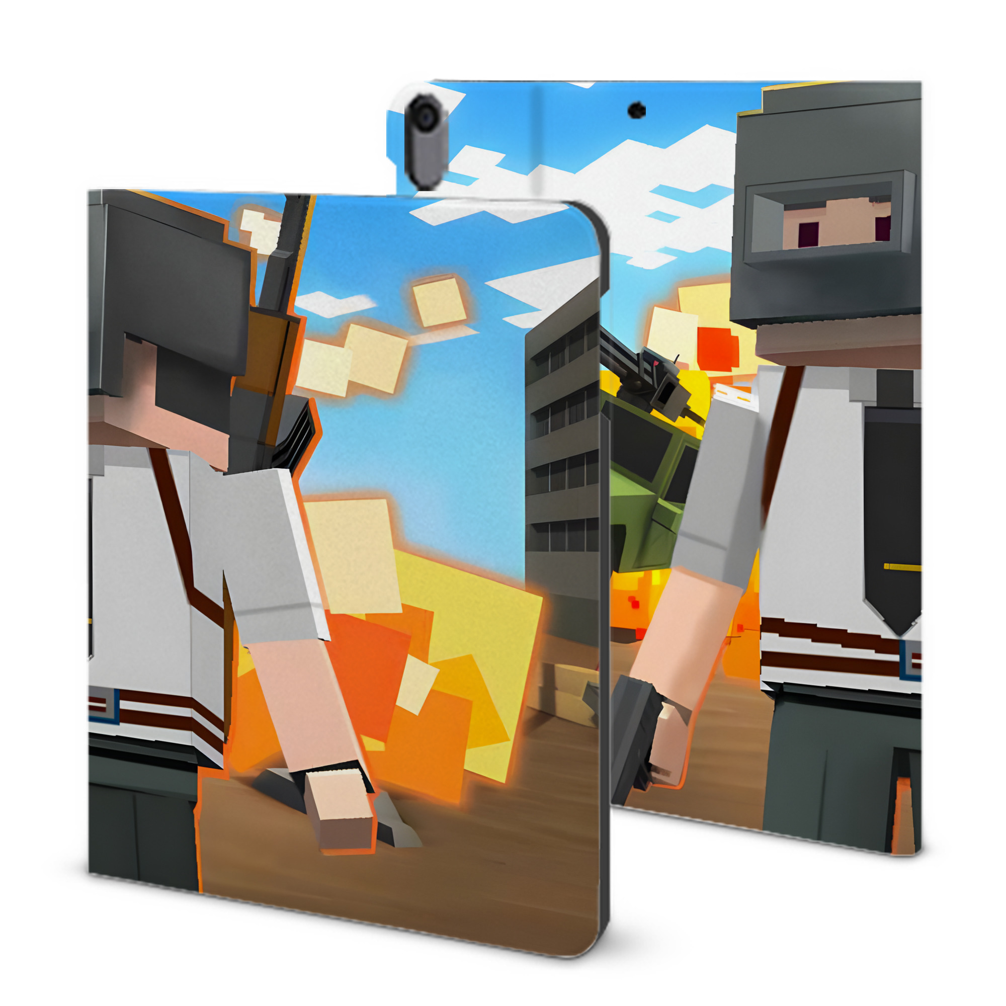 （画像用） マインクラフト ブロックの世界 Minecraft MC Block world IPad ケース ブック型 PUレザー TPU 耐衝撃 軽量 薄型 ペン収納なし 全面保護 IPad 各モデル対応